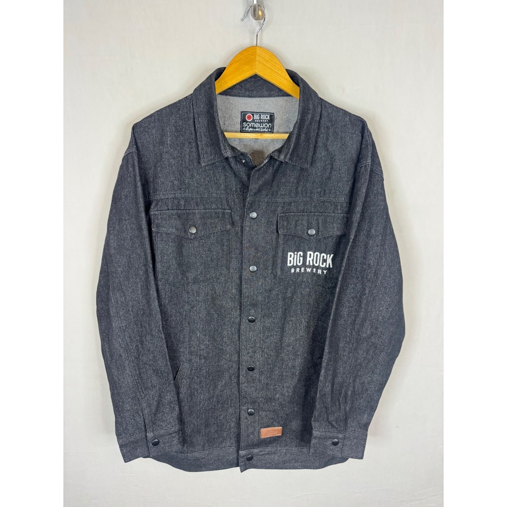 Somewon Big Rock Brewery Mens Grey Denim Snap Front Shirt Jacket Size M